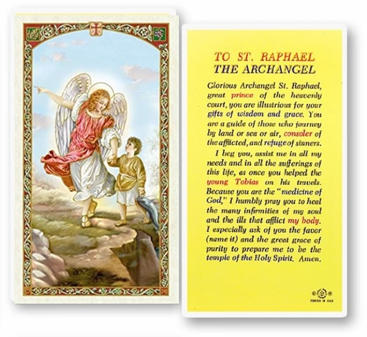 Preghiera Di San Raffaele Arcangelo Preghiera a San Raffaele Arcangelo laminato santa orazione | Etsy