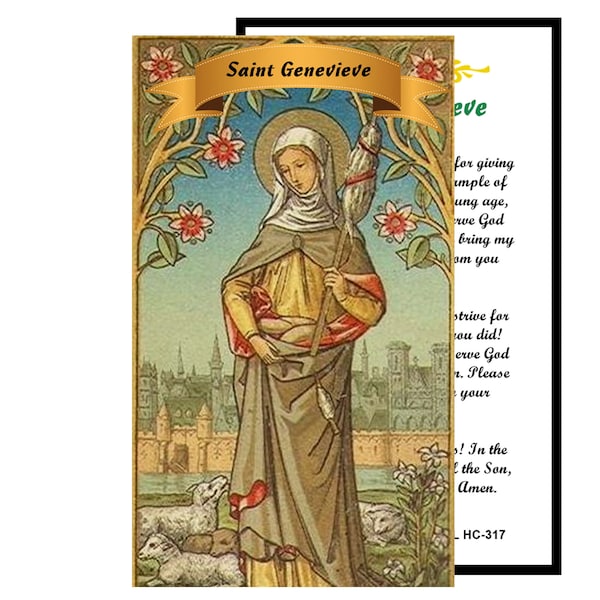 Saint Genevieve Sancta Genovefa Genoveva Prayer Card Patron  saint of Paris in the Roman Catholic and Eastern Orthodox traditions