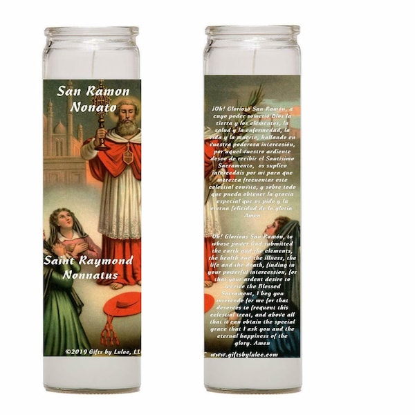 Set of 2 or 4 Saint Raymond Nonnatus Prayer Candles 2 o 4 Veladoras Saint Ramon Nonato Patron of Expectant Mothers Patron de las Embarazadas