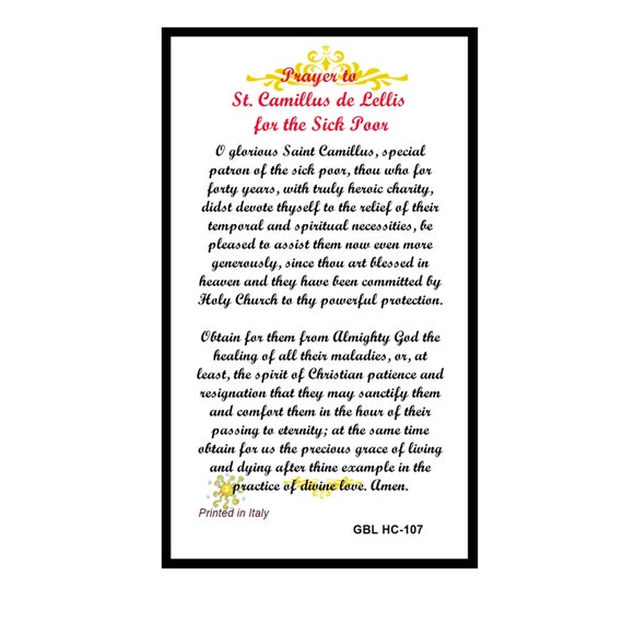 St Camillus of Lellis Laminated Holy Card Prayer Card Patron Etsy