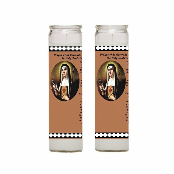 Saint Gertrude of Nivelles Patron of Travelers and Gardeners 2 or 4 Candle Set with Prayer in the Back