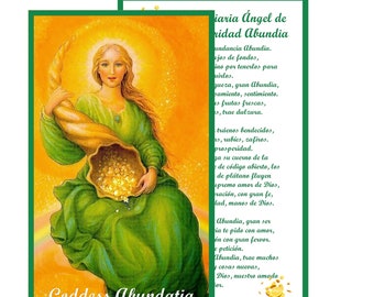 Abundia Angel of Abundance and Prosperity Abundia Angel Abundancia y Prosperidad Prayer Card Tarjeta de Rezo Available in English or Spanish