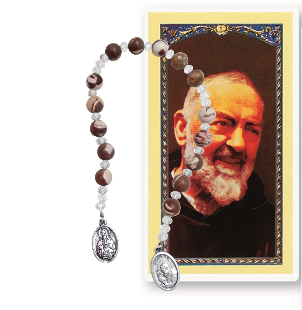 Saint Pio of Pietrelcina Padre Pio Marble Brown Beads Chaplet