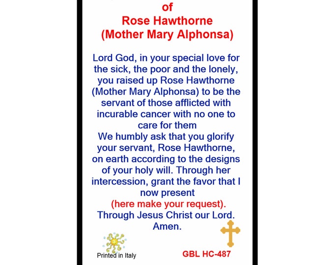 Mother Mary Alphonsa s Rose Hawthorne Prayer Card Nun Prayer for the canonization 2/4 Glass Candles Available with or Without Prayer Card