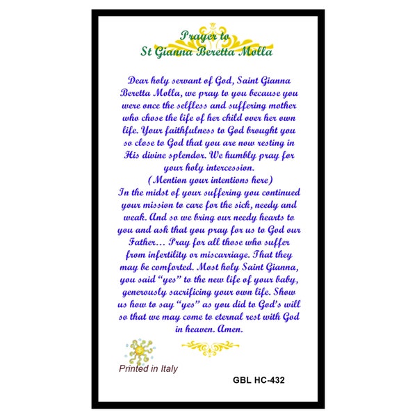 Saint Gianna Prayer Card Etsy