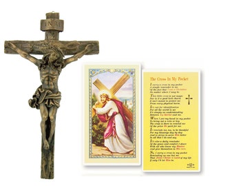 Bronze INRI Wall Crucifix Includes Prayer Card  (B709)