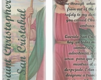 Saint Christopher Patron Saint of Travelers San Cristobal Patron de Los Viajeros Set of Candles and or Prayer Card