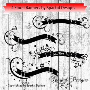 Banner SVG Valentine Swirly Banner Tags Add your own Text, Floral Swirl Banners Holiday Banner Great with HTV Glitter, Flower Fauna stencils