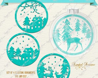 Christmas Floating Ornament Svg Winter Scenes For Inside Of Etsy