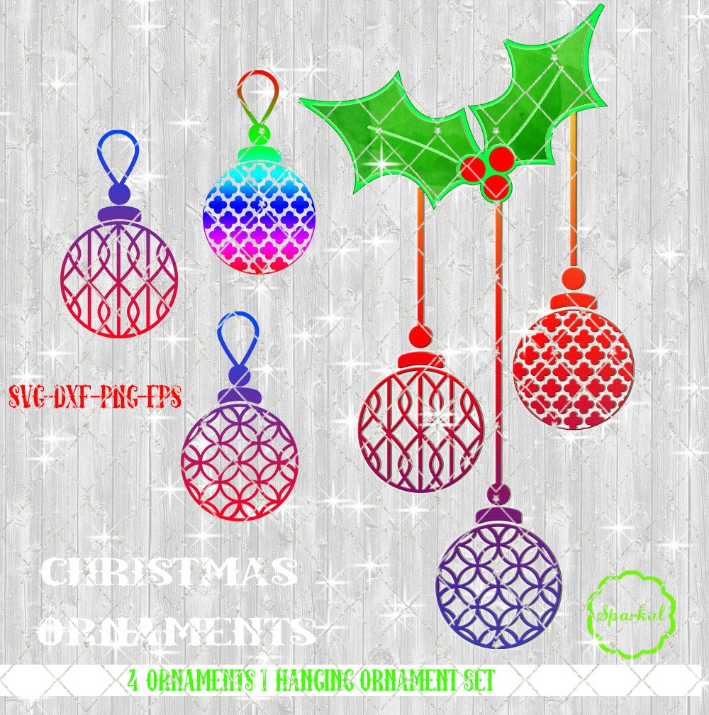 Christmas Ornaments Svg Hanging Christmas Balls With Holly Etsy