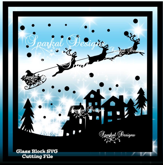 Christmas Svg File Glass Block Santa S Sleigh Cut Etsy