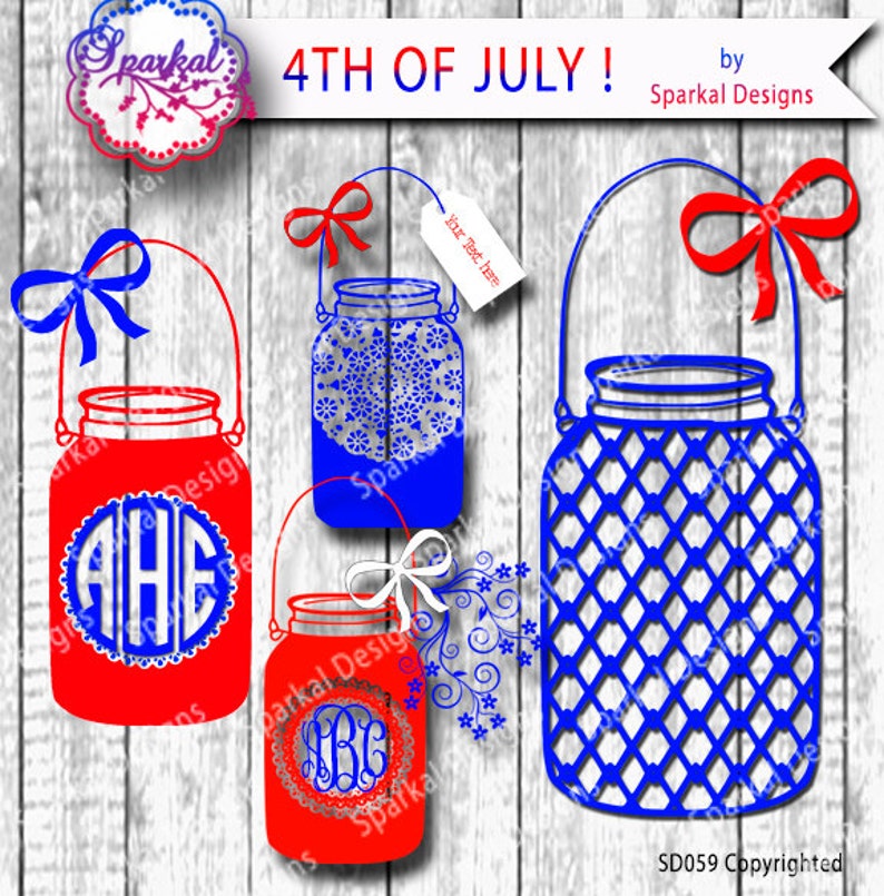 Download 4th of July Mason Jar Monogram SVG Cutting Files Lacy | Etsy