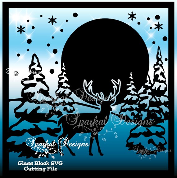 Download Christmas Glass Block Cutting File Winter Scene Deer Buck Etsy
