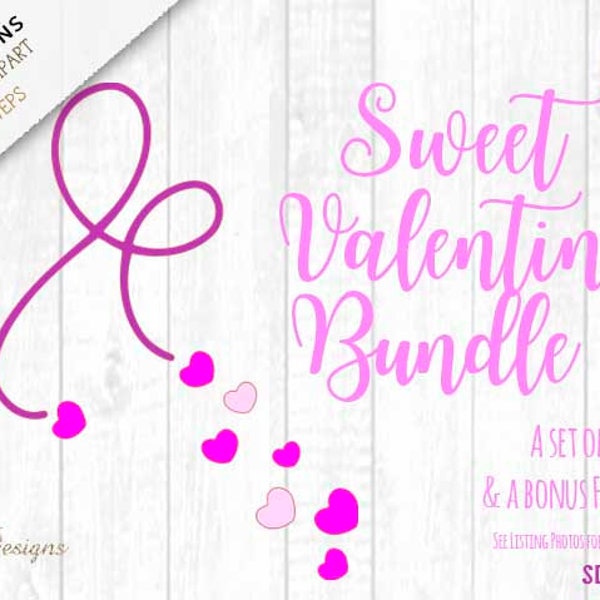 Valentine BUNDLE, Flourishes, Banners, Filigree Hearts and Quotes, Cutting File Svg-Dxf-Eps  SD262, A set of Eleven Designs
