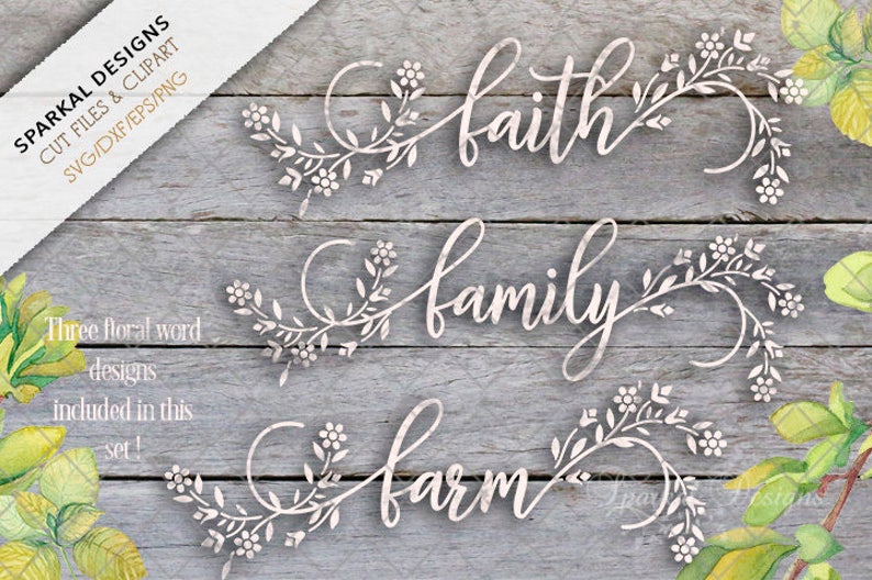 Download Faith Family Farm Floral Word Art Svg Floral Words Script ...