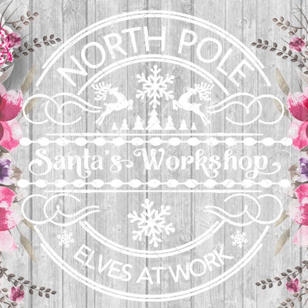 Vintage Rustic Santa's Workshop Logo SVG File, Cut Files Vector Clipart for Holiday Decorating, Cricut Silhouette Cutting file design