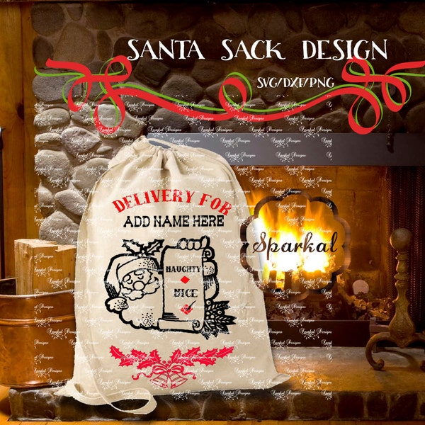 SANTA SACK SVG Cutting File Santa Bag Svg File, Naughty or Nice, Use Silhouette Designer Edition, Sure Cuts A Lot (Scal3) Vintage Santa