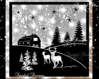 Christmas Barn Scape SVG CHRISTMAS Cut File Christmas SVG File, Svg Cutting File, Country Barn Deer Glass Block Cutting File,  EasyWeed