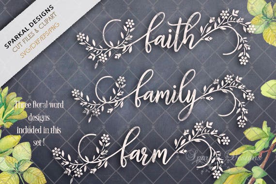 faith family farm floral word art svg floral words script etsy floral words