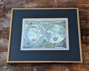 Foiled World Map Print: Framed Planisphere Wall Decor (10x11.75)