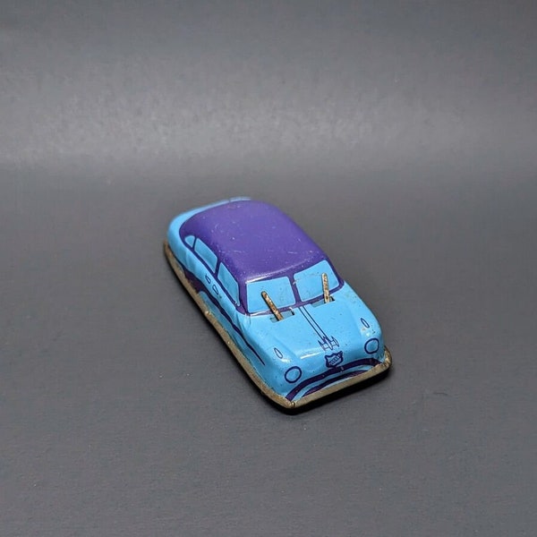 Vintage Tin Litho Toy Car 4" Made USA Blue Purple WINDSHIELD WIPERS Moving Argo Metal Retro