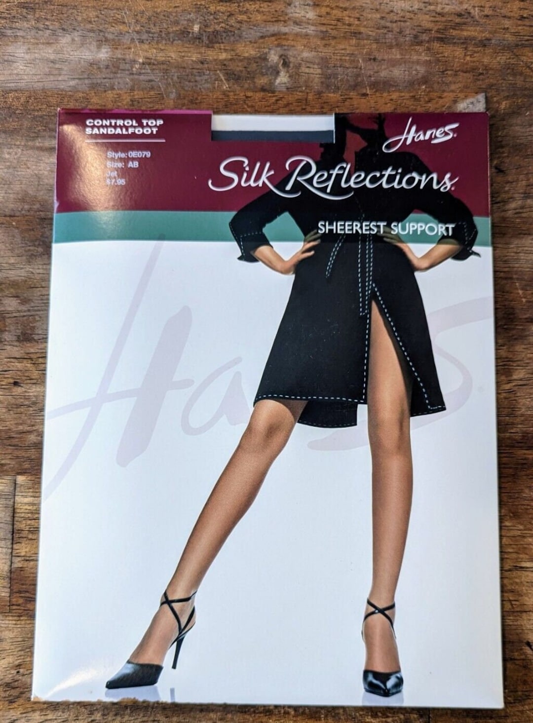 Vintage HANES Silk Reflections Control Top Size AB Jet Black Pantyhose