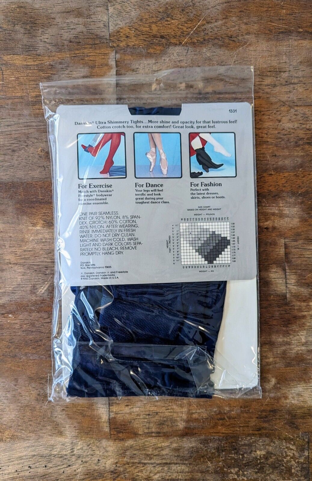 Vintage 1985 DANSKIN Ultra Shimmery Tights Pantyhose Navy Blue A NIP 1331  Hose Nylon New in Package Dance Exercise Retro