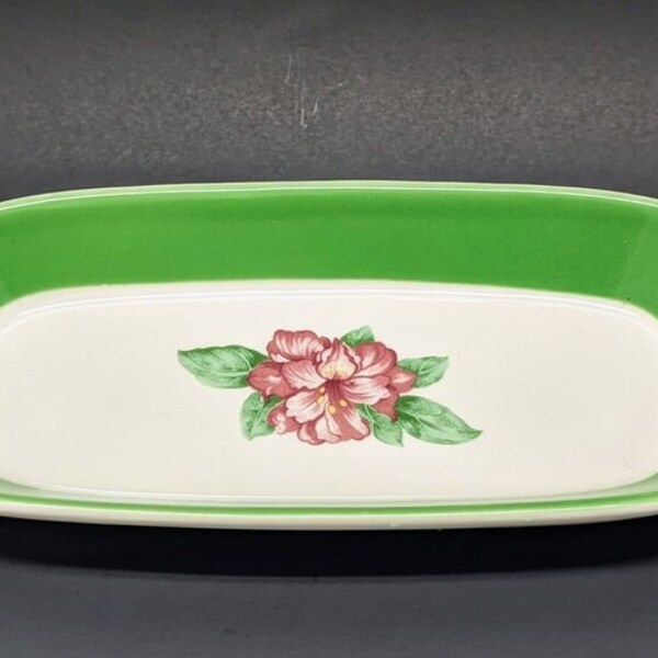 Greenbriar Hotel Resort China 7 5/8" Celery Dish Homer Laughline Draper Vintage Green Floral Flower China