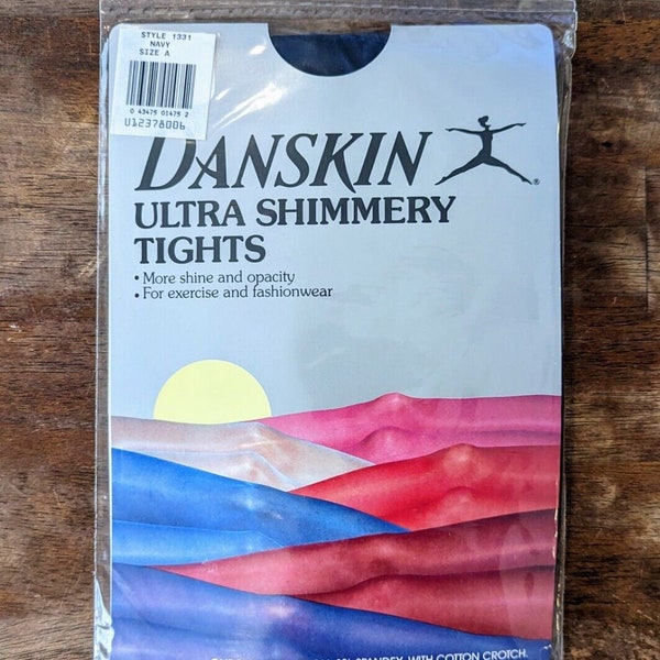 Vintage 1985 DANSKIN Ultra Shimmery Tights Pantyhose Navy Blue  A NIP 1331 Hose Nylon New in Package Dance Exercise Retro