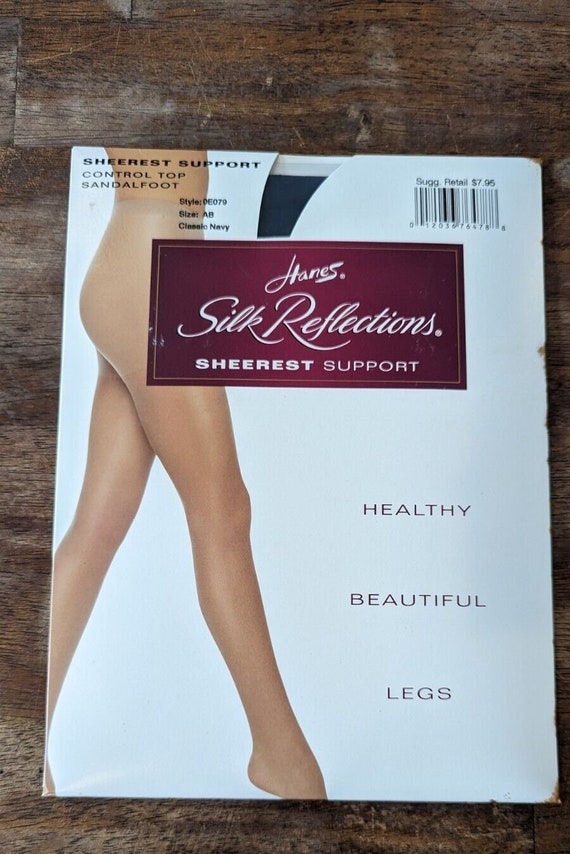 Vintage HANES Silk Reflections Control Top Size AB Navy Blue Pantyhose  Tights NEW Sheerest Nylon Retro 