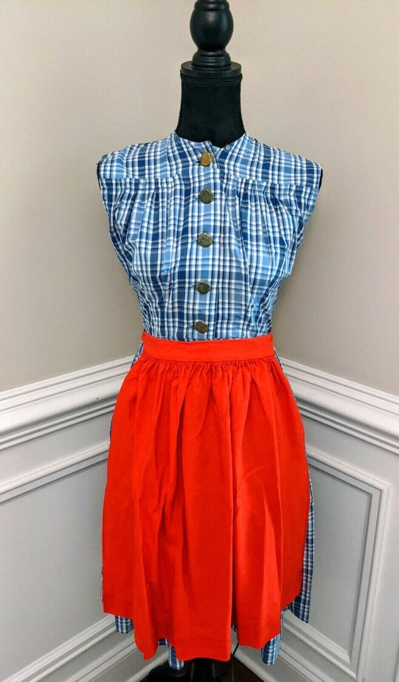 Vintage 1940s German Uniform Belt Dress Plaid Red 