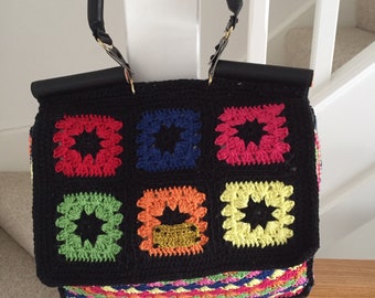 Crochet Granny Square Multicolour Handbag