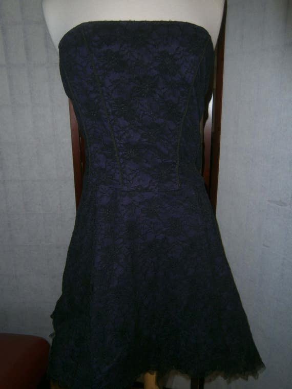 Women's Black and Purple Lace Corset Dress