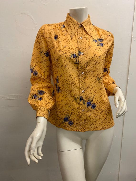 1970s Floral Print 40s look Blouse with Puffed Sle