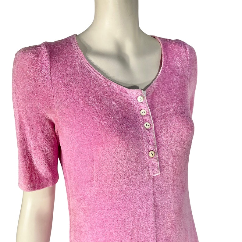 1960er BIBA Rosa Frottee Mini Kleid mit UAusschnitt / Vintage 60er