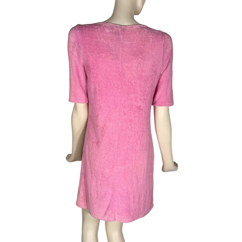 1960er BIBA Rosa Frottee Mini Kleid mit UAusschnitt / Vintage 60er
