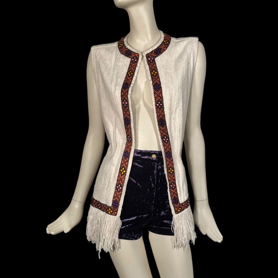 1970s Fringed Hand Woven Waistcoat Vest with Enbr… - image 1