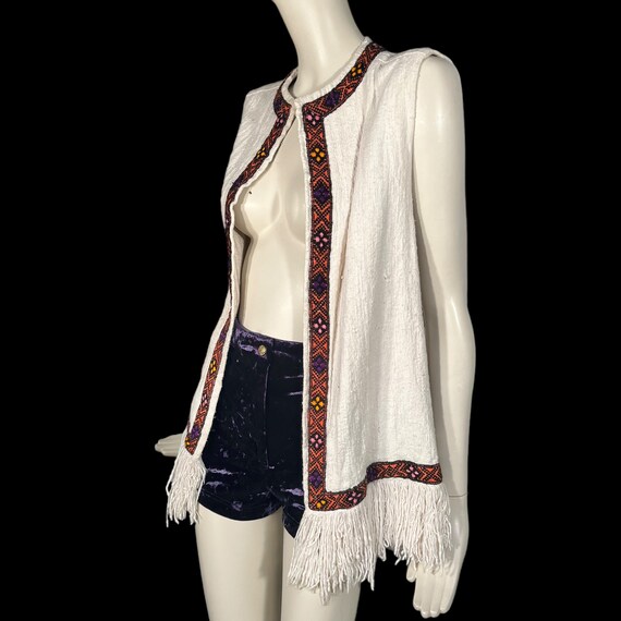 1970s Fringed Hand Woven Waistcoat Vest with Enbr… - image 4