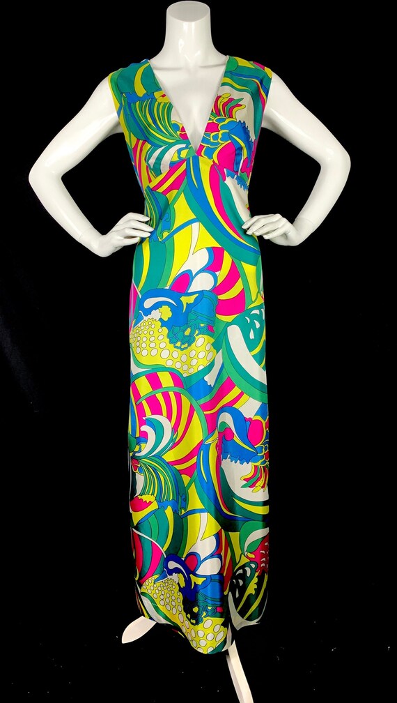 1960s Psychedelic Print Maxi Dress - Vintage 60s M