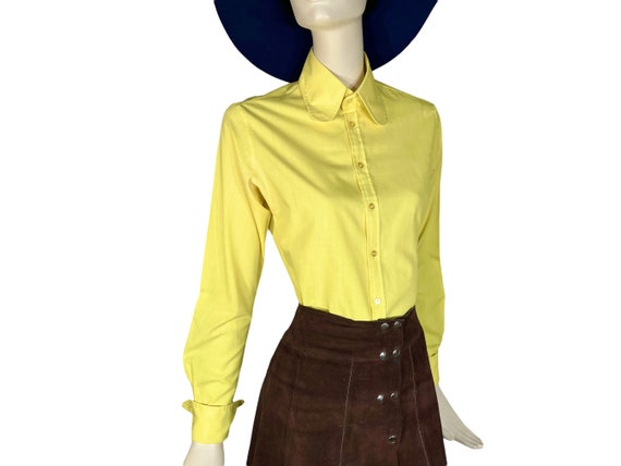 1960s Yellow Blouse with Rounded Beagle Collars a… - image 4