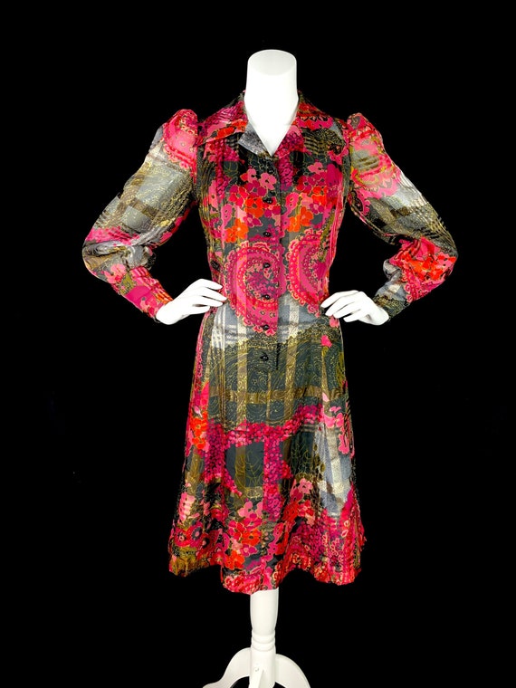 1970s Paisley Dress with Balloon Sleeves & Dagger