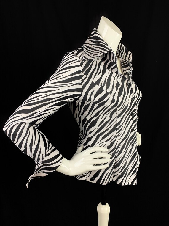 1990s Zebra Print Blouse in 70s Style with Dagger