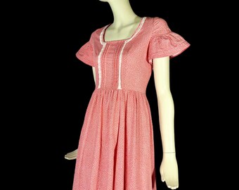 1970s Laura Ashley Dyers & Printers Made in Wales Pink Cotton Maxi Dress / Vintage 70s / Boho / Cottagecore / Prairie Style / XS SIZE