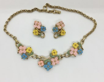 Vintage Blumen Multi-Color Set Halskette und Ohrringe