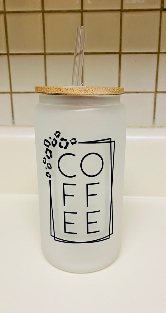 Frosted Iced Coffee Can With Lid and Straw Beer Can Glass 