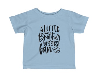 Little Brother Biggest Fan Infant Fine Jersey Tee, Little brother, baseball, softball, tball, brother, hearts, infant, short sleeve, cotton