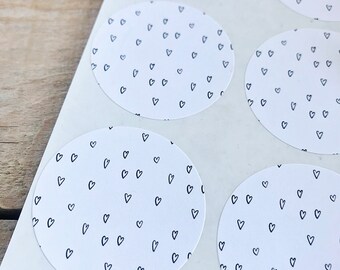Black and White Heart Stickers/Seals - Set of 12, hearts, love, valentines day, stickers, seals, stickers, packaging, paper goods