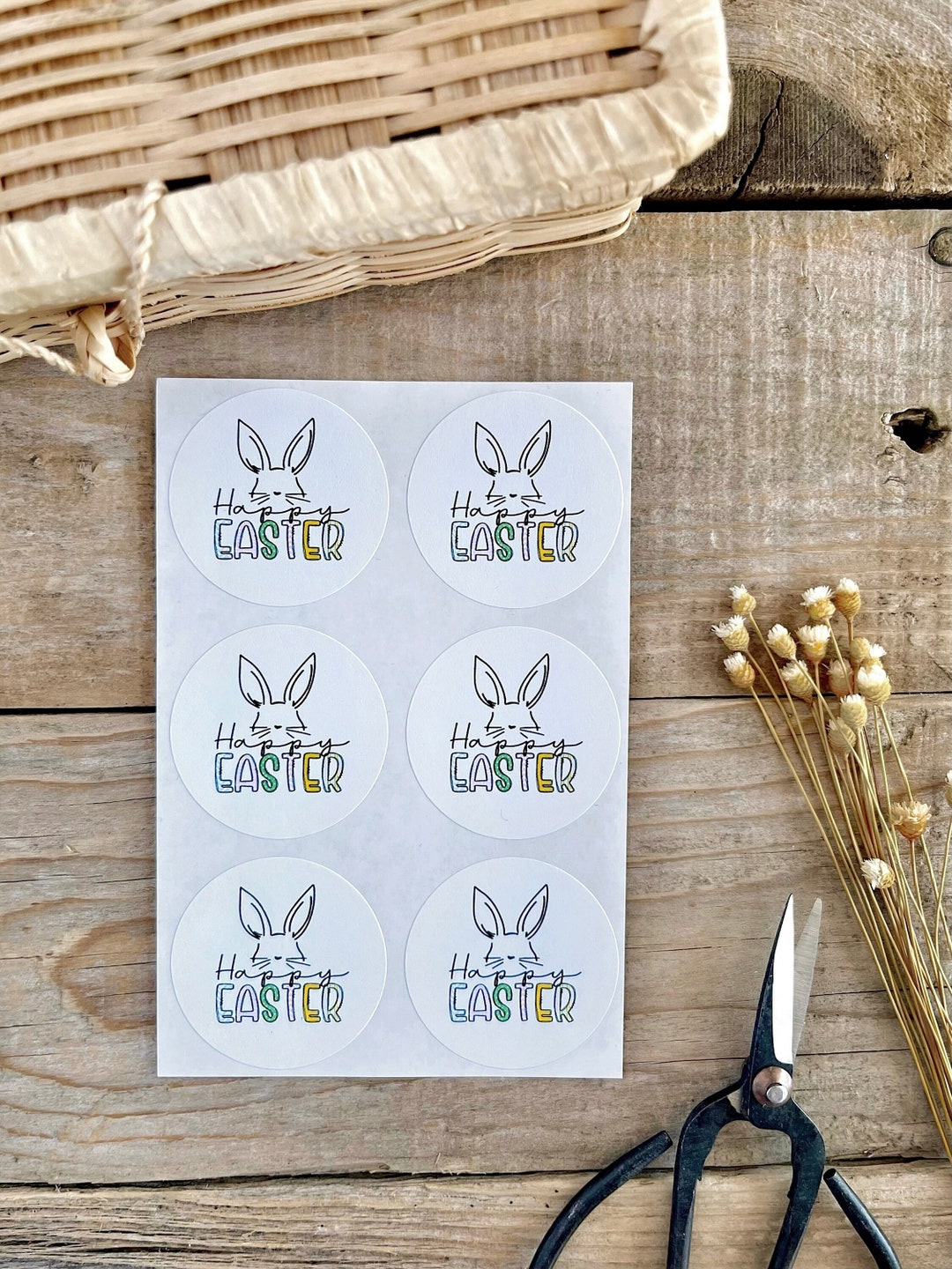 Happy Easter Stickers Set of 12, Stickers, Seals, Round Stickers