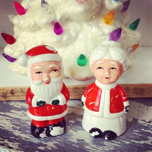 Vintage Santa & Mrs. Claus Salt and Pepper Shakers, Christmas Ceramic, Marked Japan