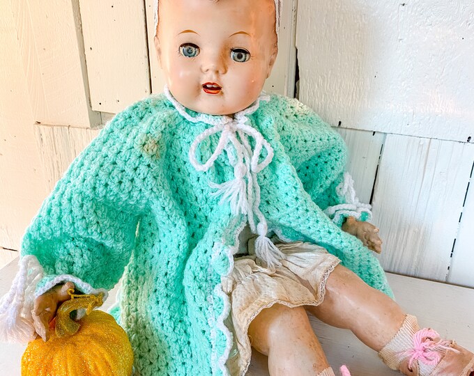 Antique Composition Doll 24 Inches With Sleepy Eyes Cry Box Teeth